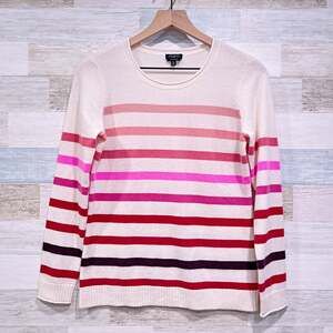 Talbots Pure 100% Cashmere Sweater Cream Stripe Crewneck Womens Small Petite SP